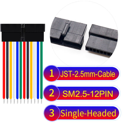 JST SM2.54 12Pin Female Single-Headed cable, 2.54mm pitch, UL1007-certified, designed for LED lighting, power modules, and industrial applications.