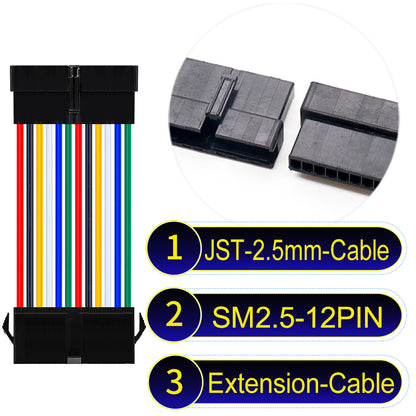 JST SM2.54 12Pin Male Female Extension Cable, 2.54mm pitch, UL1007-certified, designed for LED lighting, power modules, and industrial applications.