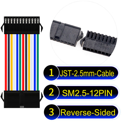 JST SM2.54 12Pin Reverse-Side-Head cable, 2.54mm pitch, UL1007-certified, designed for LED lighting, power modules, and industrial applications.