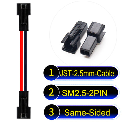 JST SM2.54 2Pin Female Same-Side-Head cable, 2.54mm pitch, UL1007-certified, designed for LED lighting, power modules, and industrial applications.