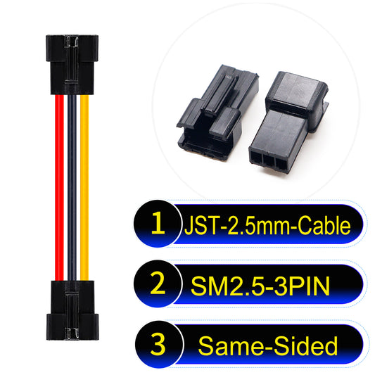 JST SM2.54 3Pin Female Same-Side-Head cable, 2.54mm pitch, UL1007-certified, designed for LED lighting, power modules, and industrial applications.