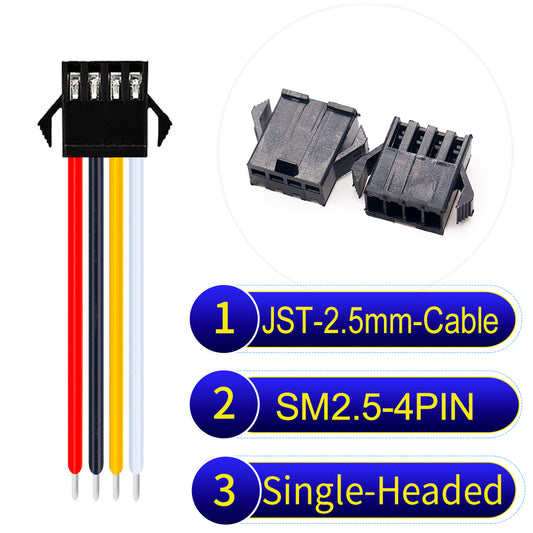 JST SM2.54 4Pin Single-Headed cable, 2.54mm pitch, UL1007-certified, designed for LED lighting, power modules, and industrial applications.