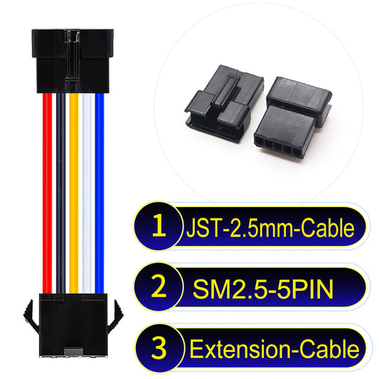 JST SM2.54 5Pin Male Female Extension Cable, 2.54mm pitch, UL1007-certified, designed for LED lighting, power modules, and industrial applications.