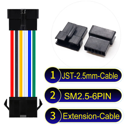JST SM2.54 6Pin Male Female Extension Cable, 2.54mm pitch, UL1007-certified, designed for LED lighting, power modules, and industrial applications.