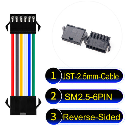 JST SM2.54 6Pin Reverse-Side-Head cable, 2.54mm pitch, UL1007-certified, designed for LED lighting, power modules, and industrial applications.