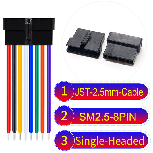 JST SM2.54 8Pin Female Single-Headed cable, 2.54mm pitch, UL1007-certified, designed for LED lighting, power modules, and industrial applications.