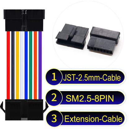 JST SM2.54 8Pin Male Female Extension Cable, 2.54mm pitch, UL1007-certified, designed for LED lighting, power modules, and industrial applications.