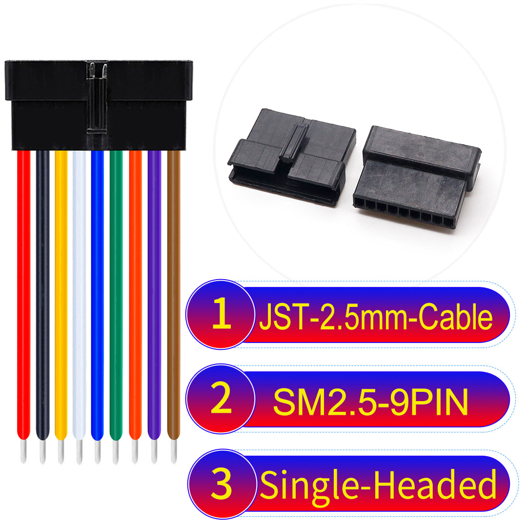JST SM2.54 9Pin Female Single-Headed cable, 2.54mm pitch, UL1007-certified, designed for LED lighting, power modules, and industrial applications.