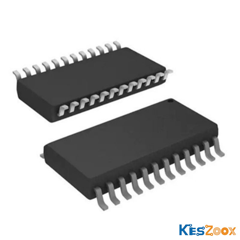 SOIC-24 wide-body IC chips spot stock at Keszoox — two 24-pin small outline integrated circuit SOIC-24W 300mil wide package shown at isometric angle — logic IC shift register multiplexer, interface IC UART SPI bridge, memory IC EEPROM SRAM in SOIC-24 package — available for immediate spot stock order BOM matching and speed quote service — global electronic component distributor 10 years experience
