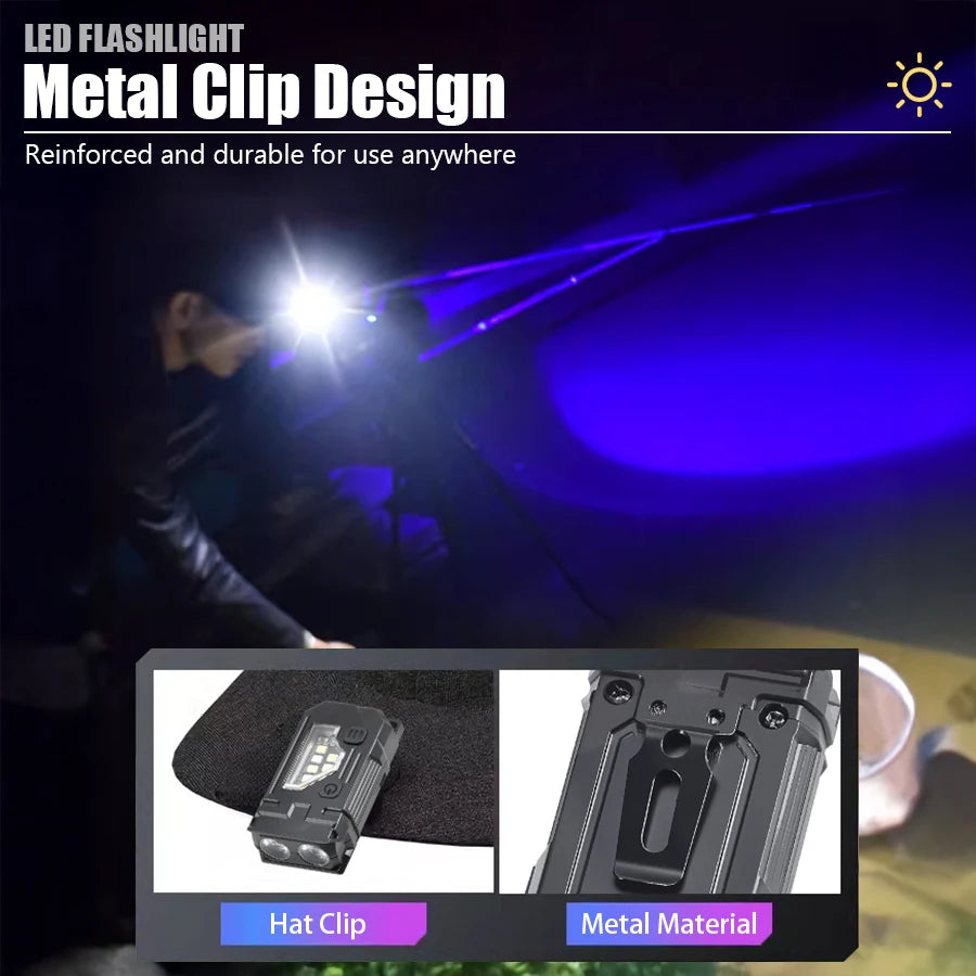 Portable Keychain Flashlight Led Rechargeable EDC Torch with Magnetic Cap Clip Lamp Flash Light Outdoor Camping Fishing Tool