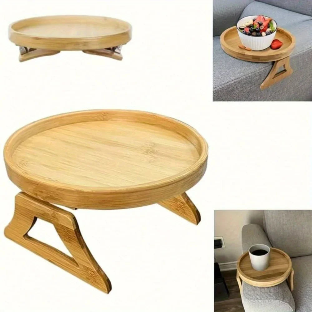 Clip On Bed Couch Arm Tray Table Foldable Sofa Armrest Holder for Snacks Breakfast Drinks Phone Remote Control Comfort
