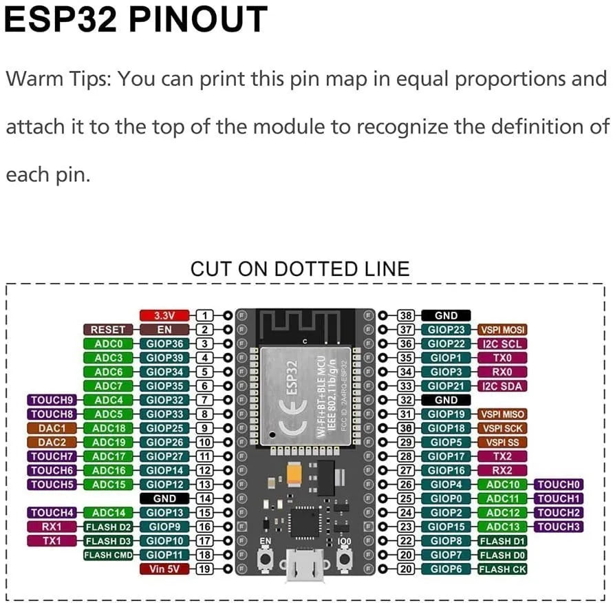 ESP-WROOM-32 ESP32 Microcontroller Development Board 38-Pin Narrow GPIO Breakout Expansion Module