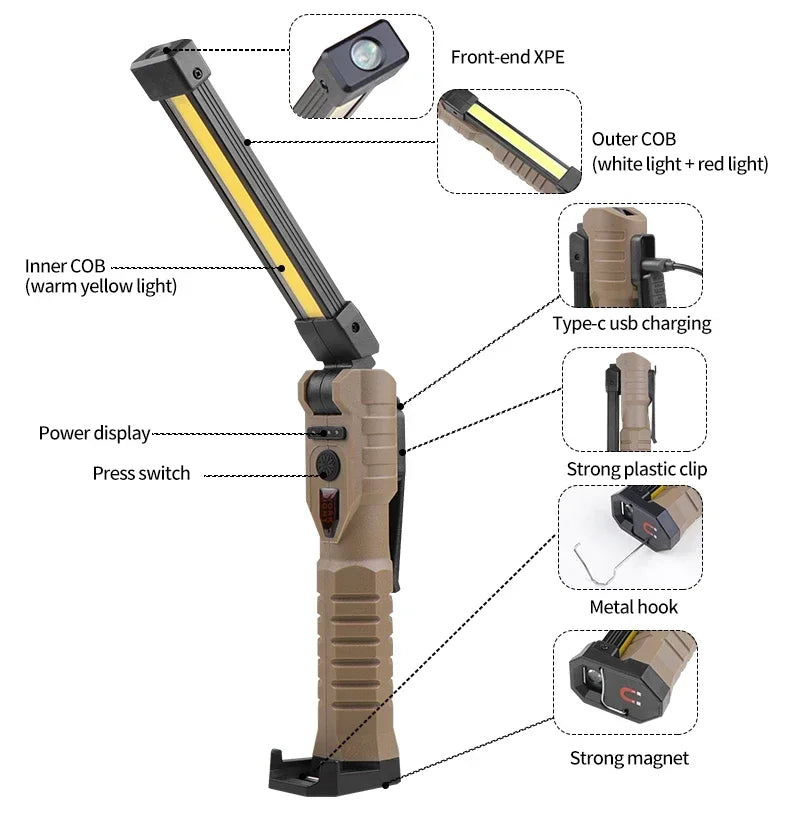 Portable Folding COB XPE LED Work Light Rechargeable Inspection Lamp