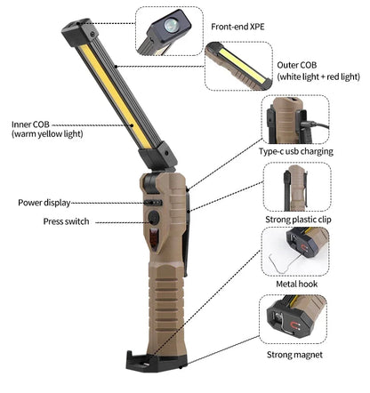 Portable Folding COB XPE LED Work Light Rechargeable Inspection Lamp
