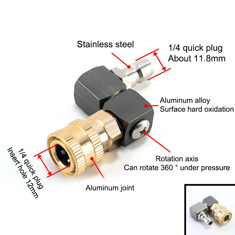 New 1Pcs Hose Fitting Coupler Adaptor With DN8 G1/4 Thread Universal 360º Rotatable Pneumatic Connector Air Tool DIY Accessories