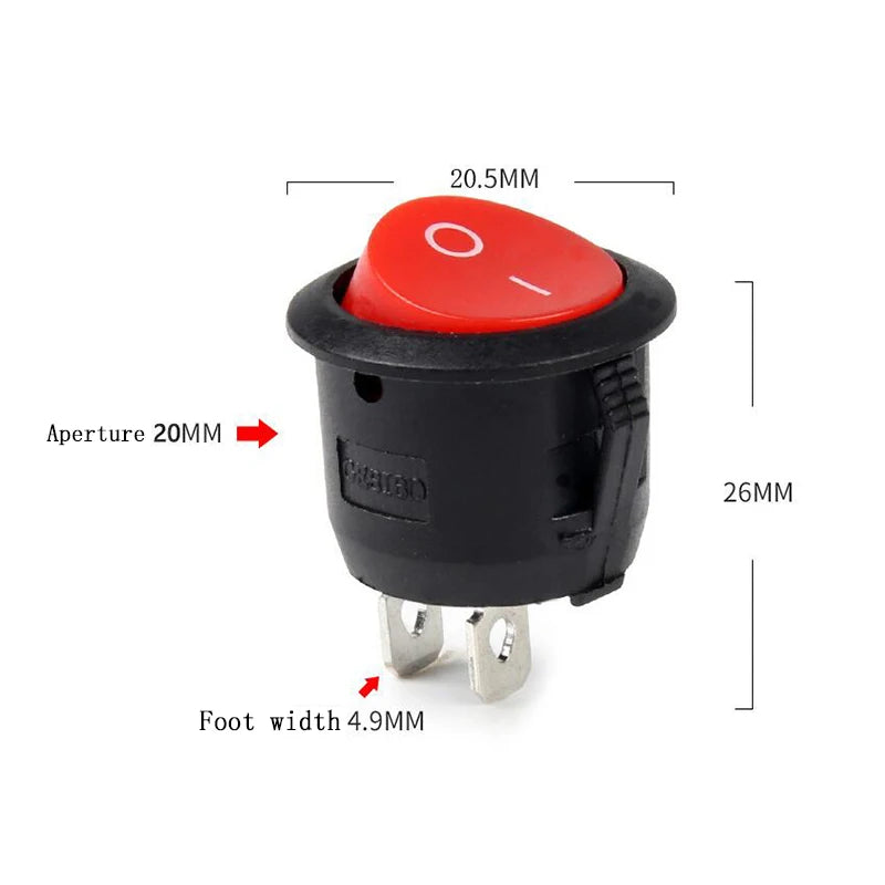 5Pcs 20mm ON/OFF Round Rocker Toggle Switch KCD1-105 6A 250V 10A 125V Plastic Push Button