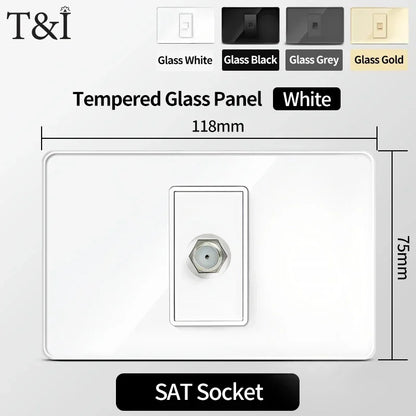 118x75mm Type-C Fast Charging Wall Socket Italy & Chile Schuko Outlet Tempered Glass Panel Type Switch