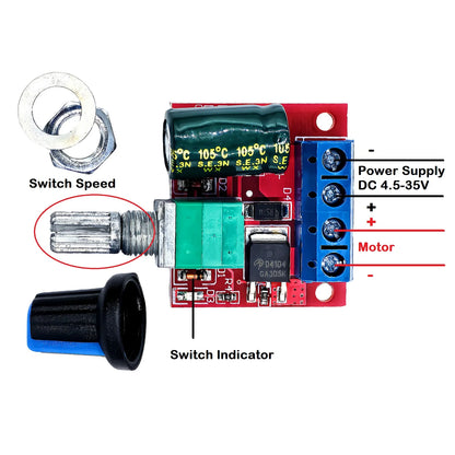 Mini DC Motor PWM Speed Controller Module 4.5V-35V 5A 90W Adjustable Regulator Board