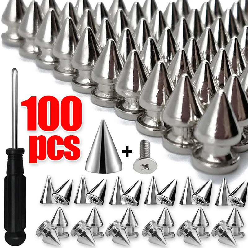 Round Cone Metal Spikes Screwback Studs Rivets — DIY Punk Decoration for Clothes, Shoes &amp; Leather