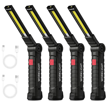 USB Rechargeable Portable COB LED Flashlight Work Light Magnetic Lanterna Hanging Lamp with Built-in Battery Camping Torch