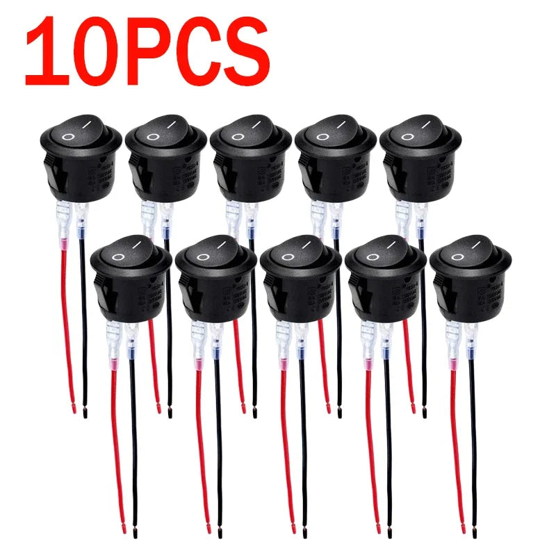 Mini Round Rocker Toggle Switch SPST 2-Pin 12V/24V with Wires – ON/OFF