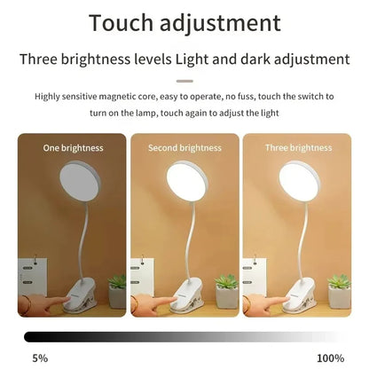 Folding Clamp Led Table Lamp Rechargeable Night Light Study Stand Read Lamp Touch 3 Modes Dimming Eye Protection Light Emergency