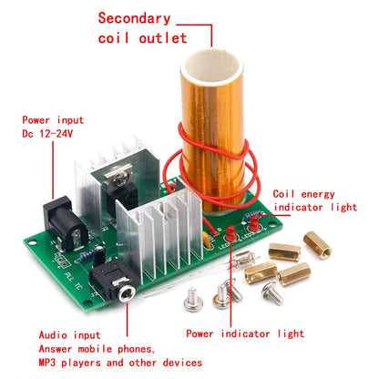 Mini Tesla Coil Kit 15W Plasma Speaker Wireless Transmission DIY Music Tesla Coil 15-24V DC