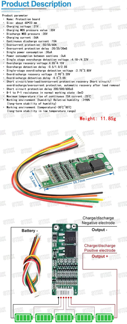 5S 15A Li-ion Lithium Battery BMS Charger Protection Board 18650 Cell 18V-21V Circuit