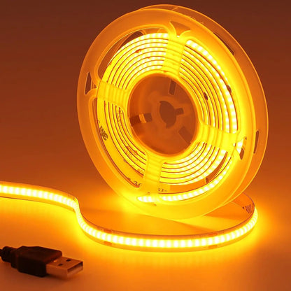 DC 5V USB COB Strip 320Leds/M White/Blue/Pink/Yellow/Pink/Red Flexible Ribbon Rope Night Lamp TV Backlight LED Strip