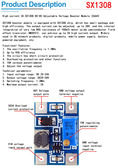 5PCS MT3608 DC-DC Step Up Converter Booster Power Supply Module Boost Step-up Board MAX output 28V 2A