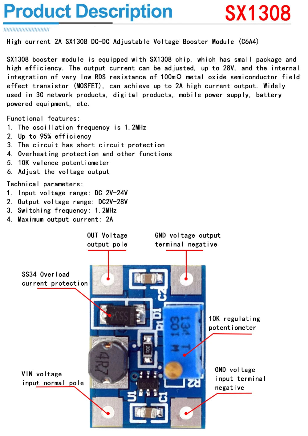 5PCS MT3608 DC-DC Step Up Converter Booster Power Supply Module Boost Step-up Board MAX output 28V 2A