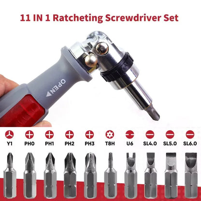 11-in-1 Ratchet Screwdriver Set – Telescopic Two-Way ABS Handle Multifunctional Bits Driver with Forward & Reverse Adjustment
