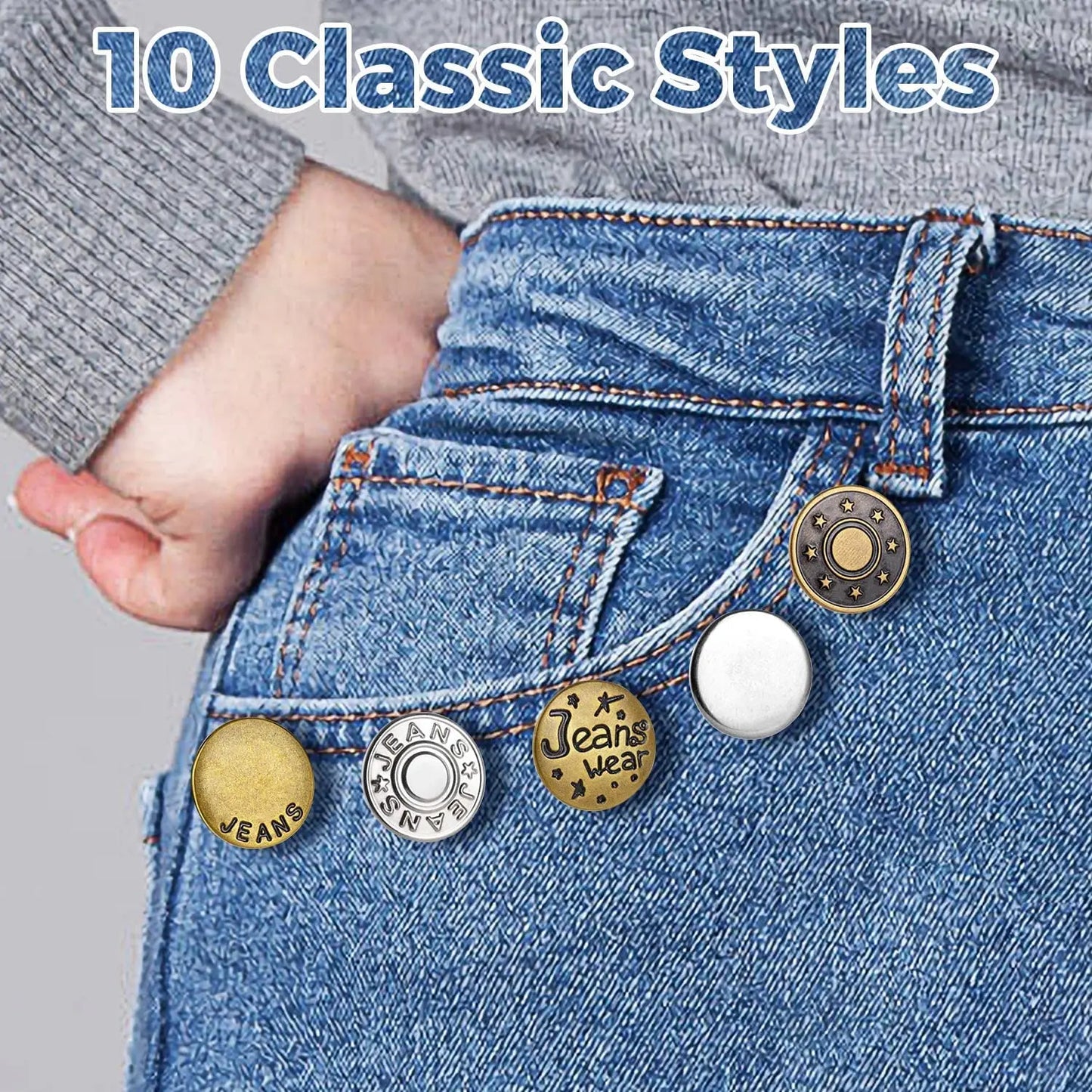 Jeans Buttons Replacement Kit — 17mm No-Sew Nailless Removable Metal Button Repair Set 10pcs