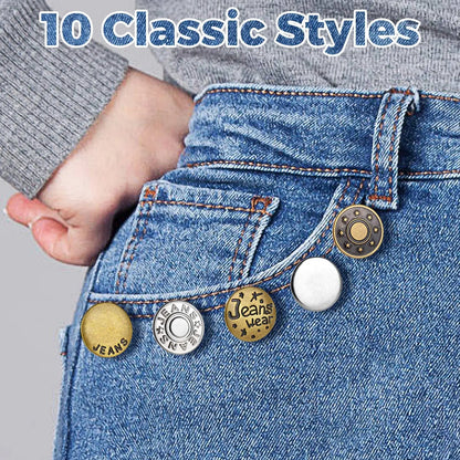 Jeans Buttons Replacement Kit — 17mm No-Sew Nailless Removable Metal Button Repair Set 10pcs