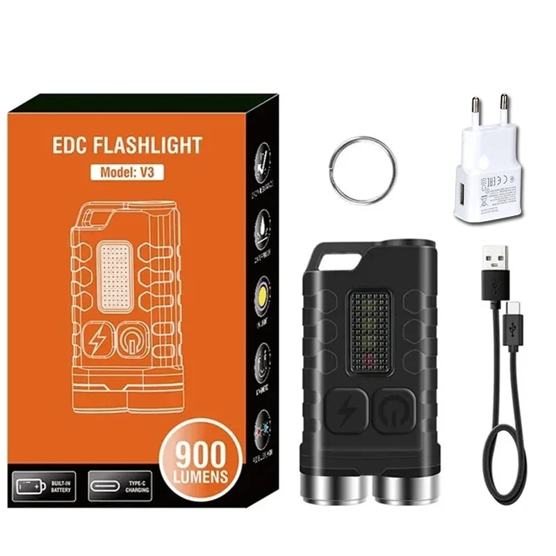 V3 EDC LED Flashlight Rechargeable Mini Keychain Torch with UV