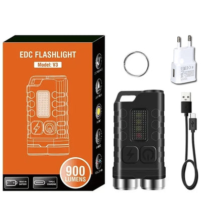 V3 EDC LED Flashlight Rechargeable Mini Keychain Torch with UV