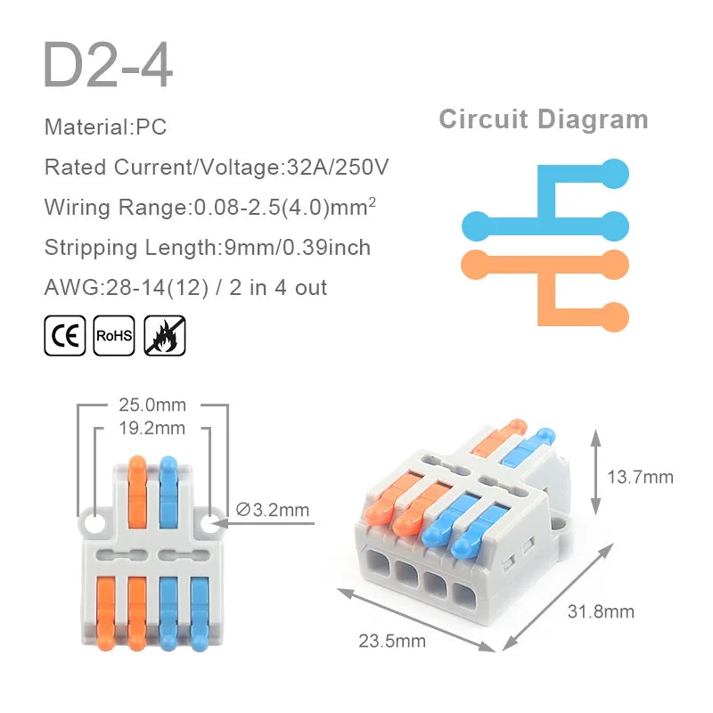 10PCS Universal Compact Wire Connector Splitter Quick Electrical Cable Splice Terminal Block for 28-12AWG Small Wiring Connector