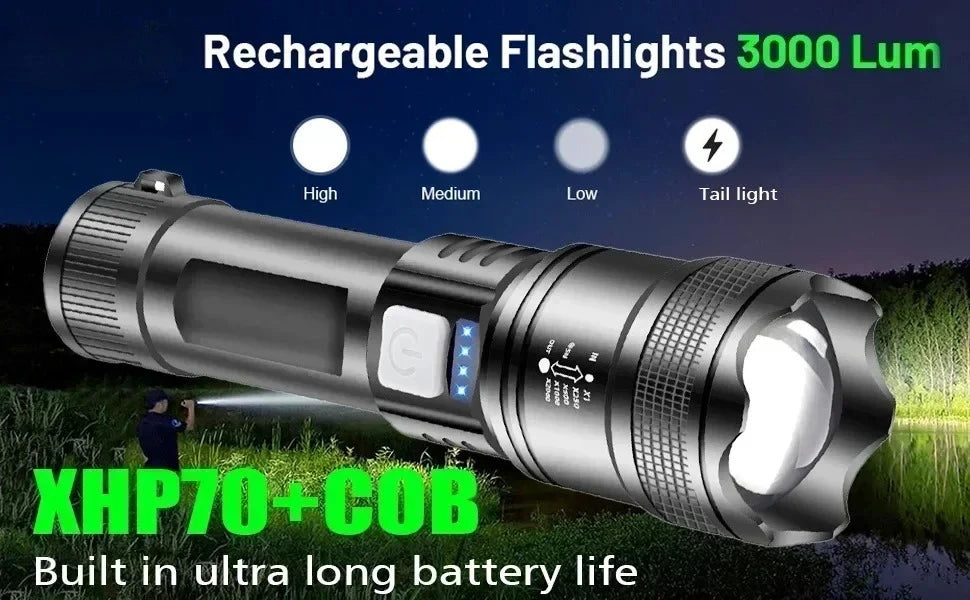 1/2Pack Super Bright Flashlight USB Rechargeable LED Long Range Tactical Torch Lamp Outdoor Waterproof Camping Fishing Lantern