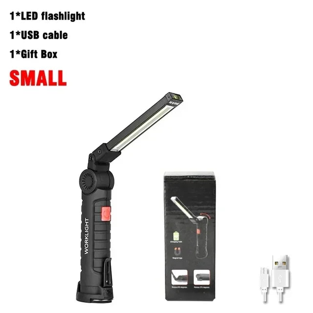 USB Rechargeable Portable COB LED Flashlight Work Light Magnetic Lanterna Hanging Lamp with Built-in Battery Camping Torch