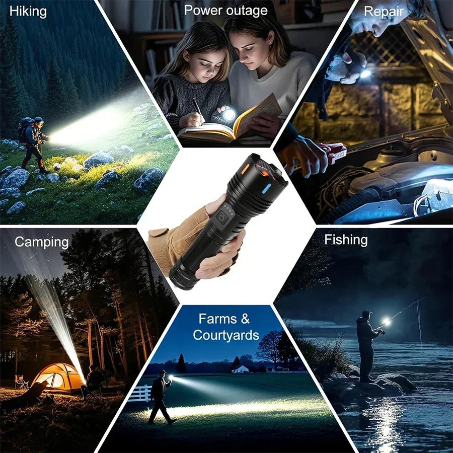 Super Bright LED Flashlight USB Rechargeable Zoom Tactical Torch