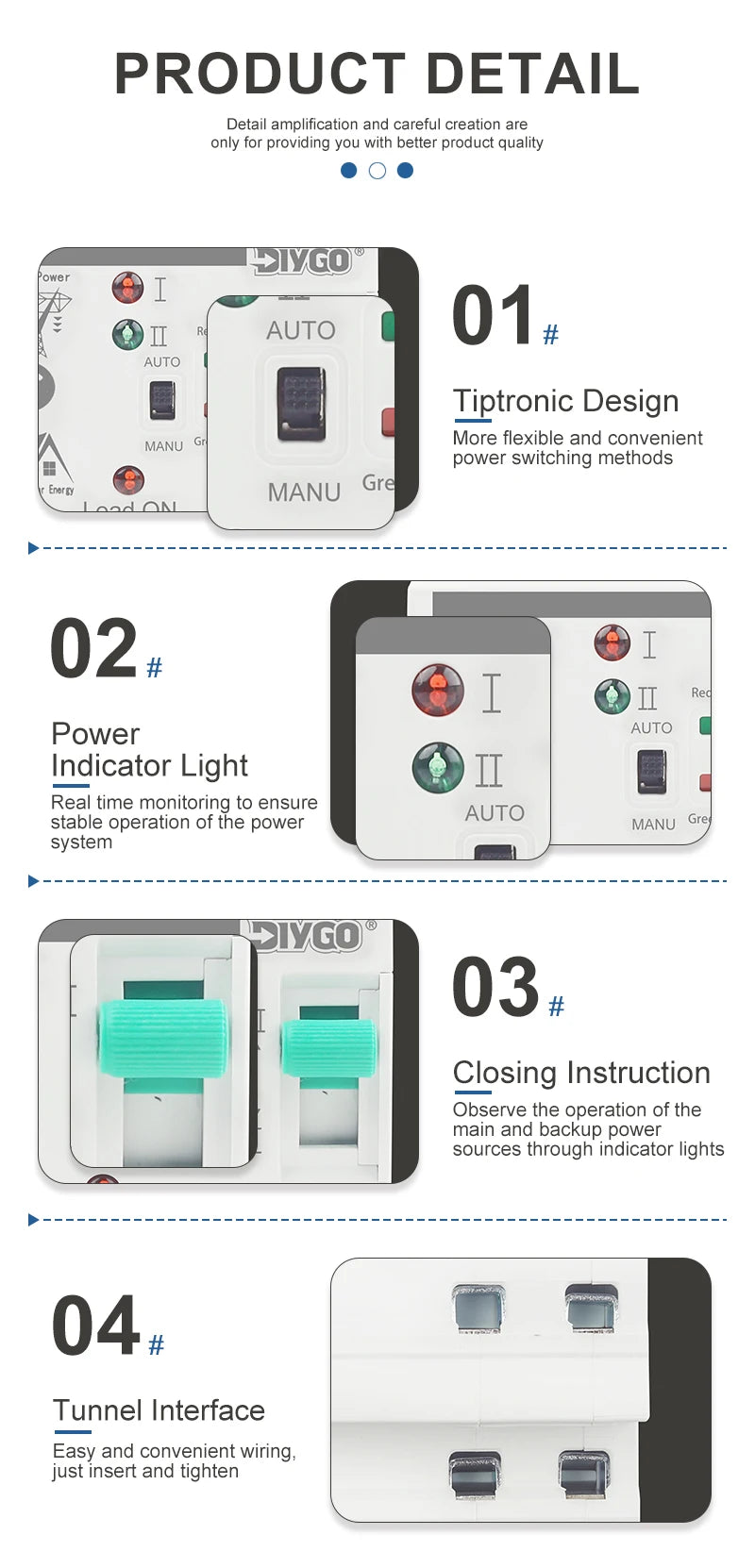 Small DIN Rail 80A 2P/4P ATS Automatic Transfer Switch, 110V/220V Dual Power PV/Solar Uninterrupted Electrical Selector Switch