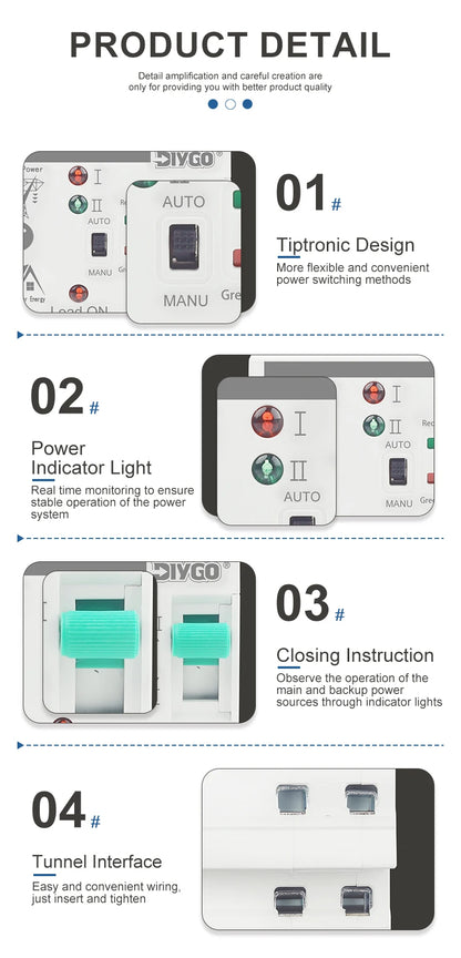 Small DIN Rail 80A 2P/4P ATS Automatic Transfer Switch, 110V/220V Dual Power PV/Solar Uninterrupted Electrical Selector Switch