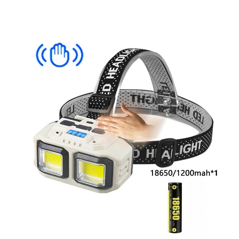 Powerful LED Headlamp COB Sensor Rechargeable Head Torch for Outdoor