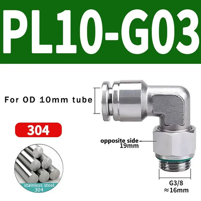 PL-G 304 Stainless Steel Pneumatic Elbow Fitting 1/8 1/4 3/8 1/2 External G Thread Quick Coupling Joint