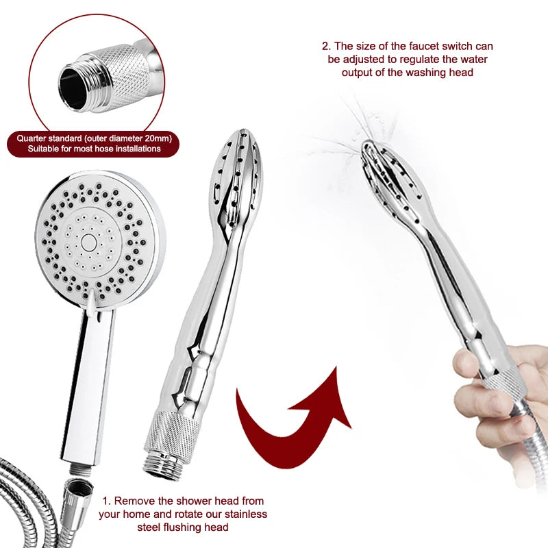 Aluminum Alloy Silver Bidet Anal Enema Shower Head Anus Cleaning Wash Douche Portable Sprayer Thread