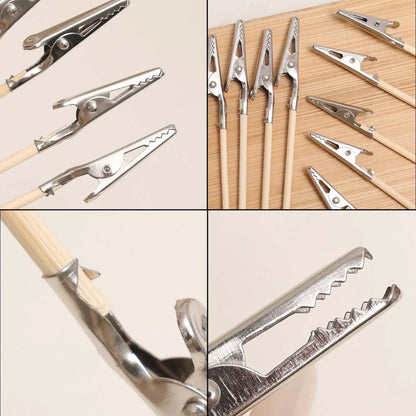 100/10Pcs Steel Head Wood Stick Crocodile Clip Alligator Clamps Diy Accessories Model Tools Airbrush Spray Kit Wood Card Holder