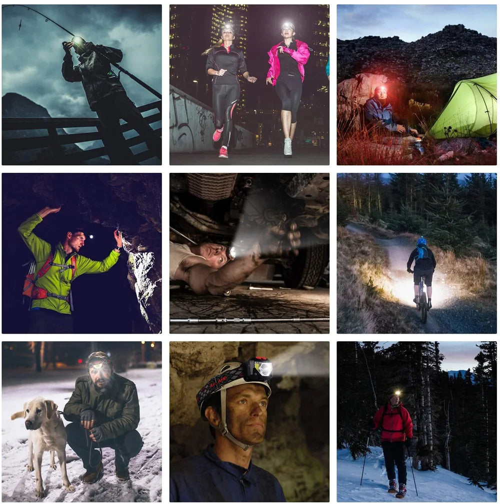 COB LED Headlamp with Sensor Type-C Rechargeable IPX6 Waterproof Head Light