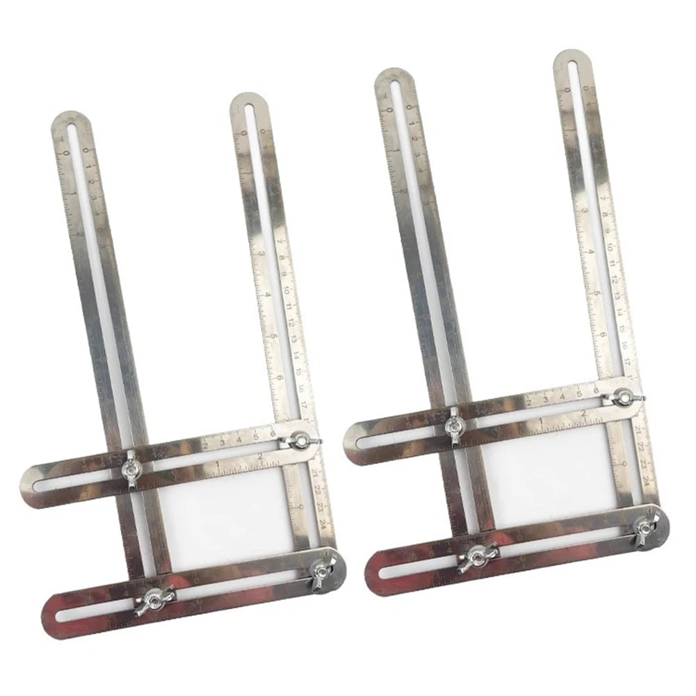 2pcs Multifunctional Four-fold Ruler Stainless Steel Folding Ruler Adjustable Angles Design For Woodworking Architecture