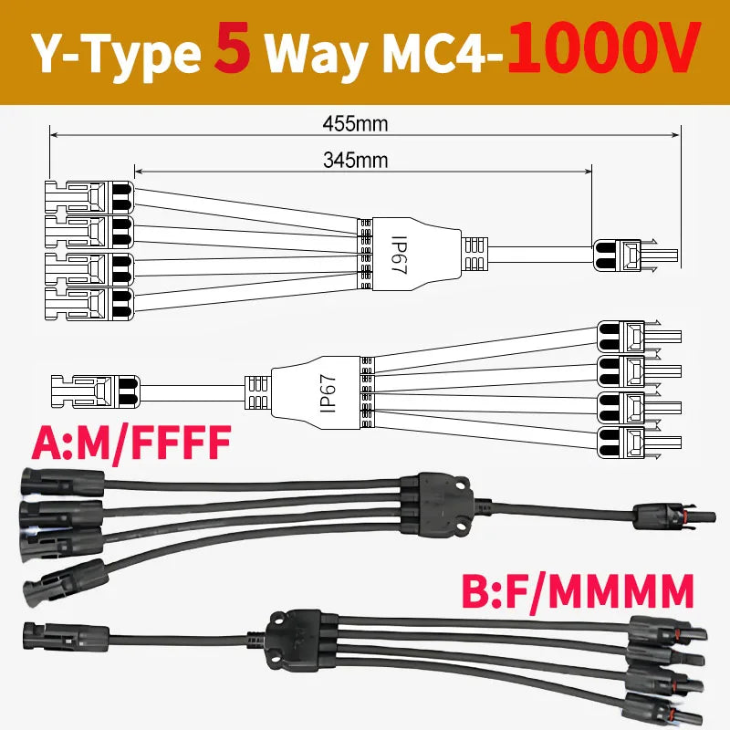 DC PV Y Branch Photovoltaic Solar Connector 1000V 30A Male Female 3-Way 4-Way 5-Way Plug 1 to 2/3/4 Adapter