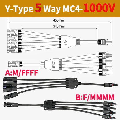 DC PV Y Branch Photovoltaic Solar Connector 1000V 30A Male Female 3-Way 4-Way 5-Way Plug 1 to 2/3/4 Adapter